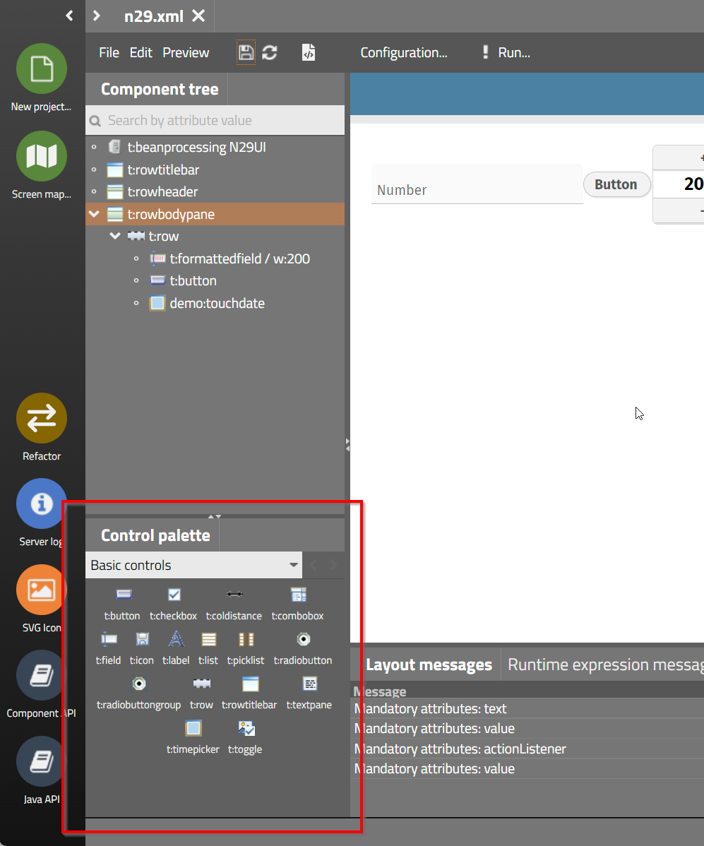 from the palette you can drag and drop the controls